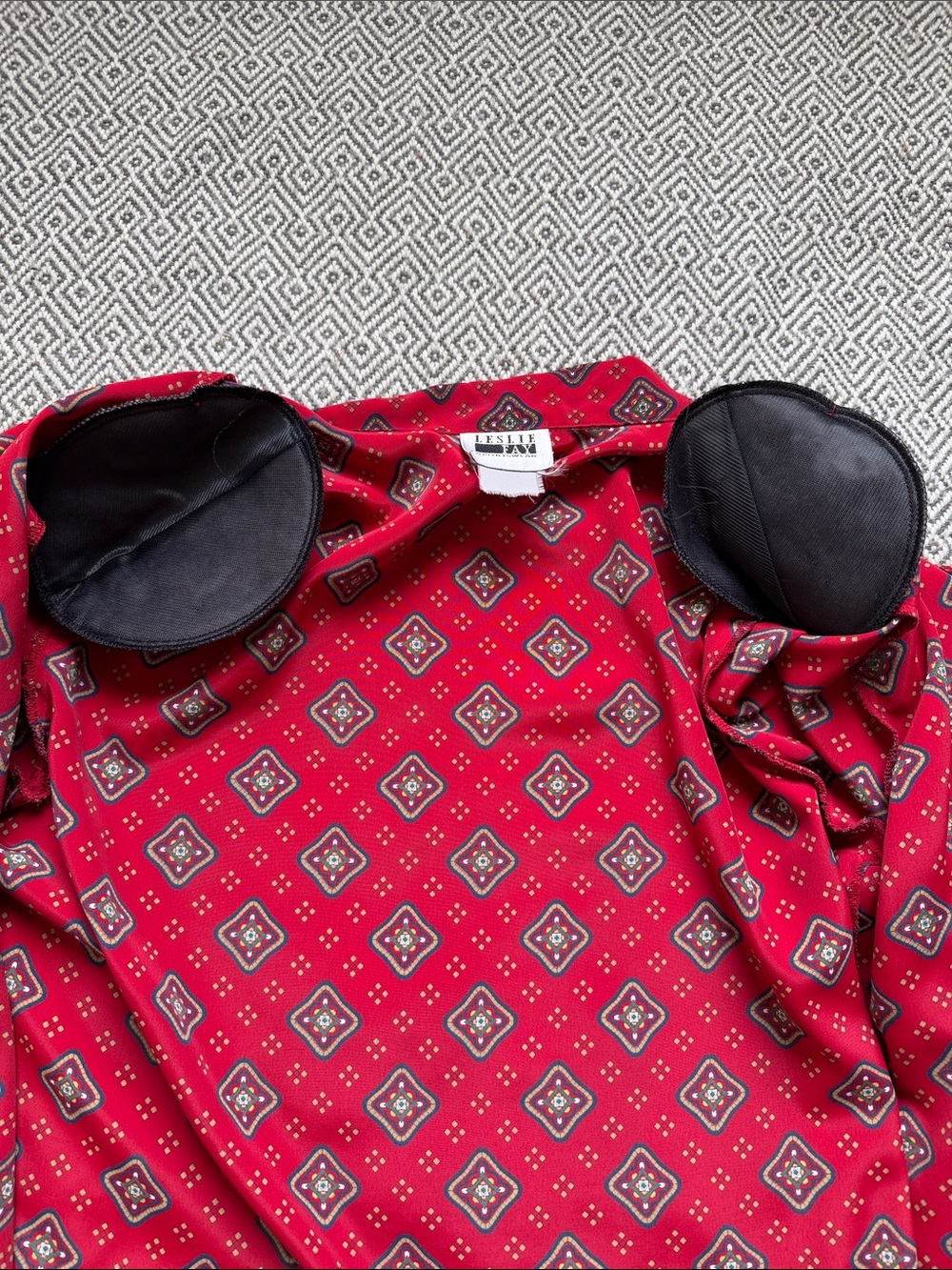 Leslie Fay Vintage Red Geometric Lightweight Shirt Jacket - Picture 9 of 11